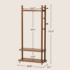 TAITIY Solid Wood Rack on Wheels, 2 Shelves & 5 Hooks