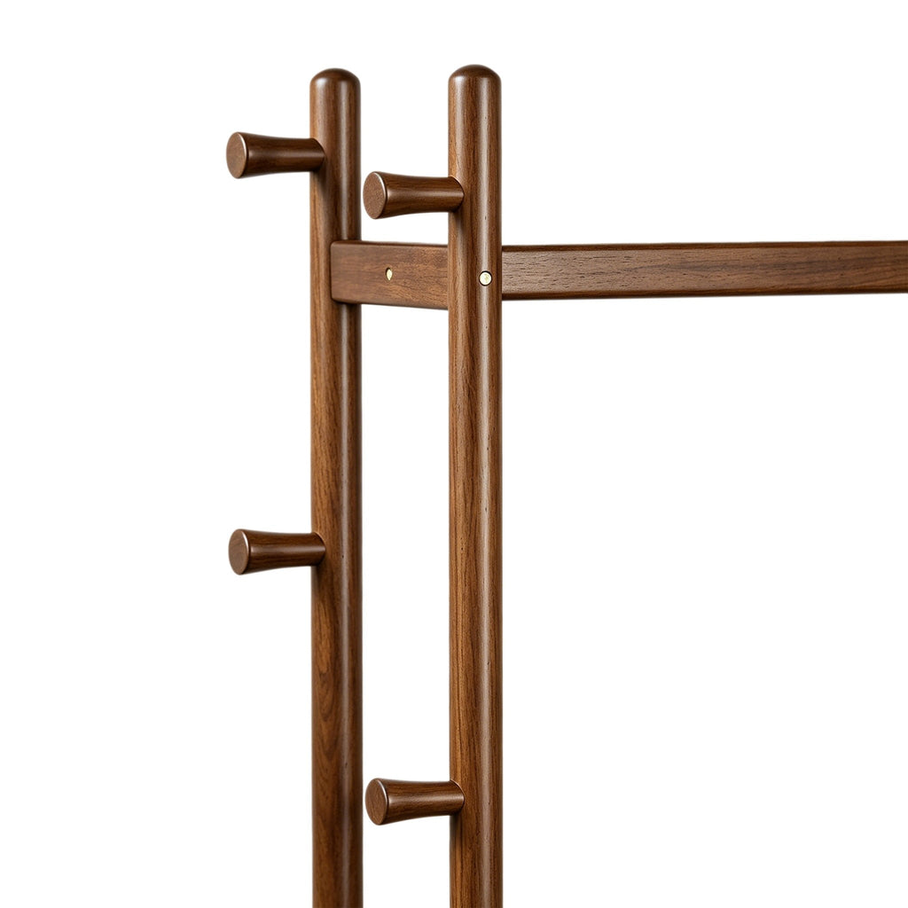 TAITIY Solid Wood Rack on Wheels, 2 Shelves & 5 Hooks