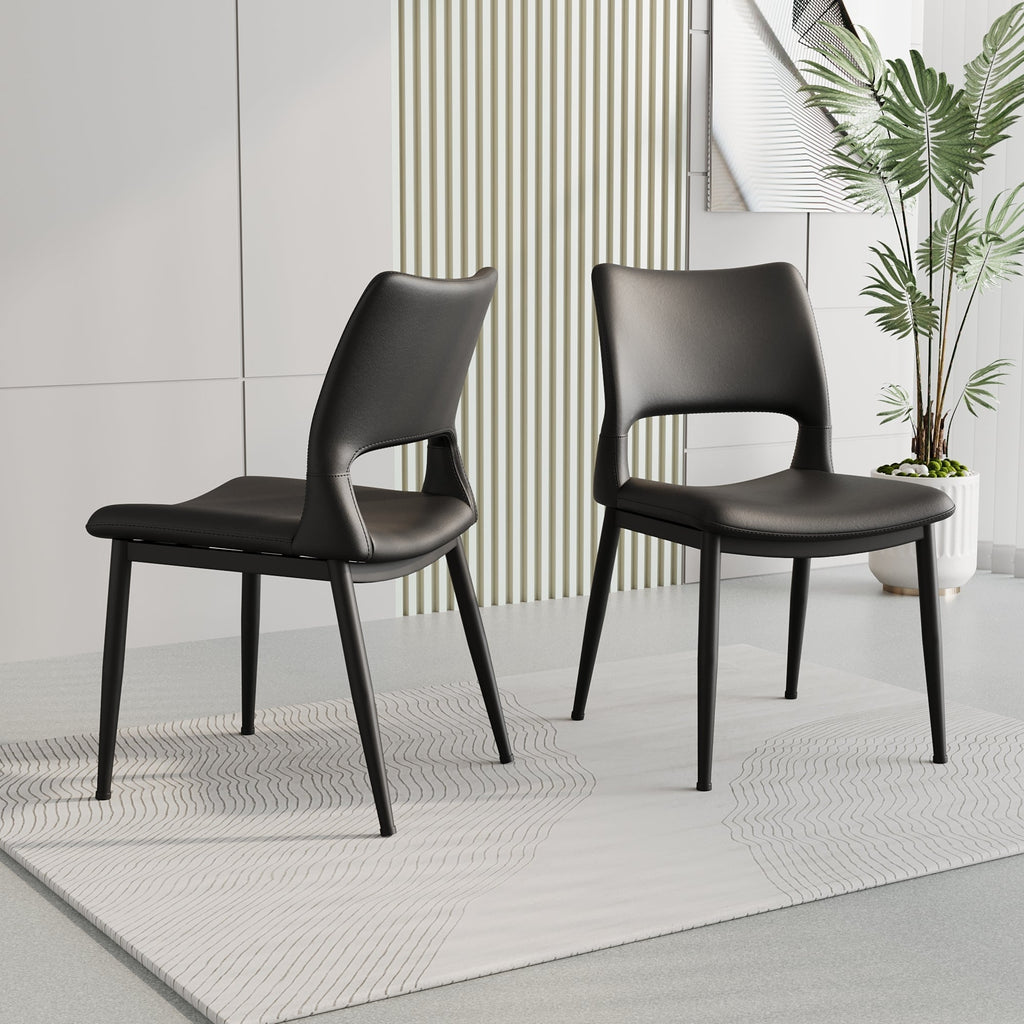 Dining Chair Set of 2 – PU Leather Upholstered Chairs with Iron Frame, Modern Minimalist Design for Kitchen & Dining Room
