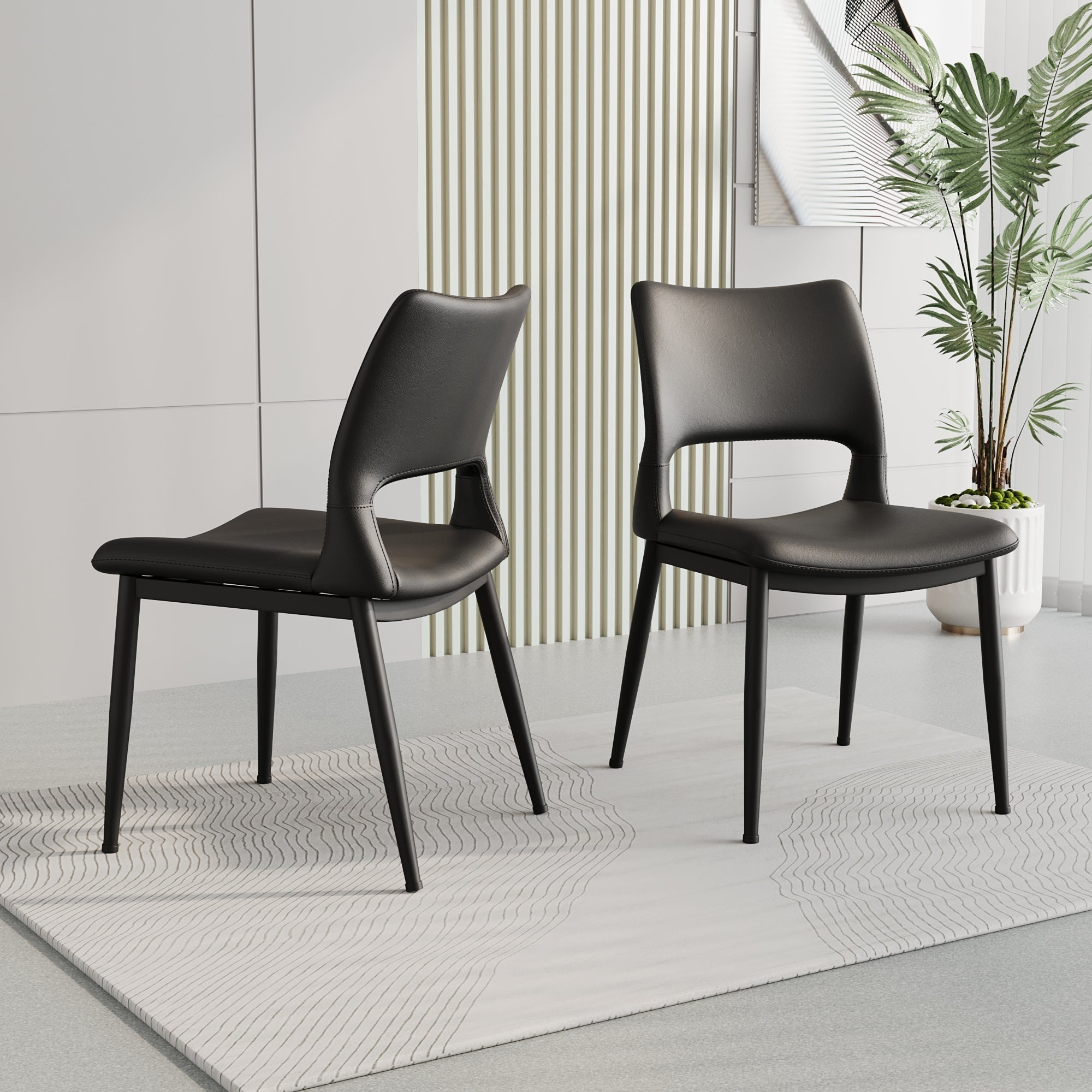Dining Chair Set of 2 – PU Leather Upholstered Chairs with Iron Frame, Modern Minimalist Design for Kitchen & Dining Room
