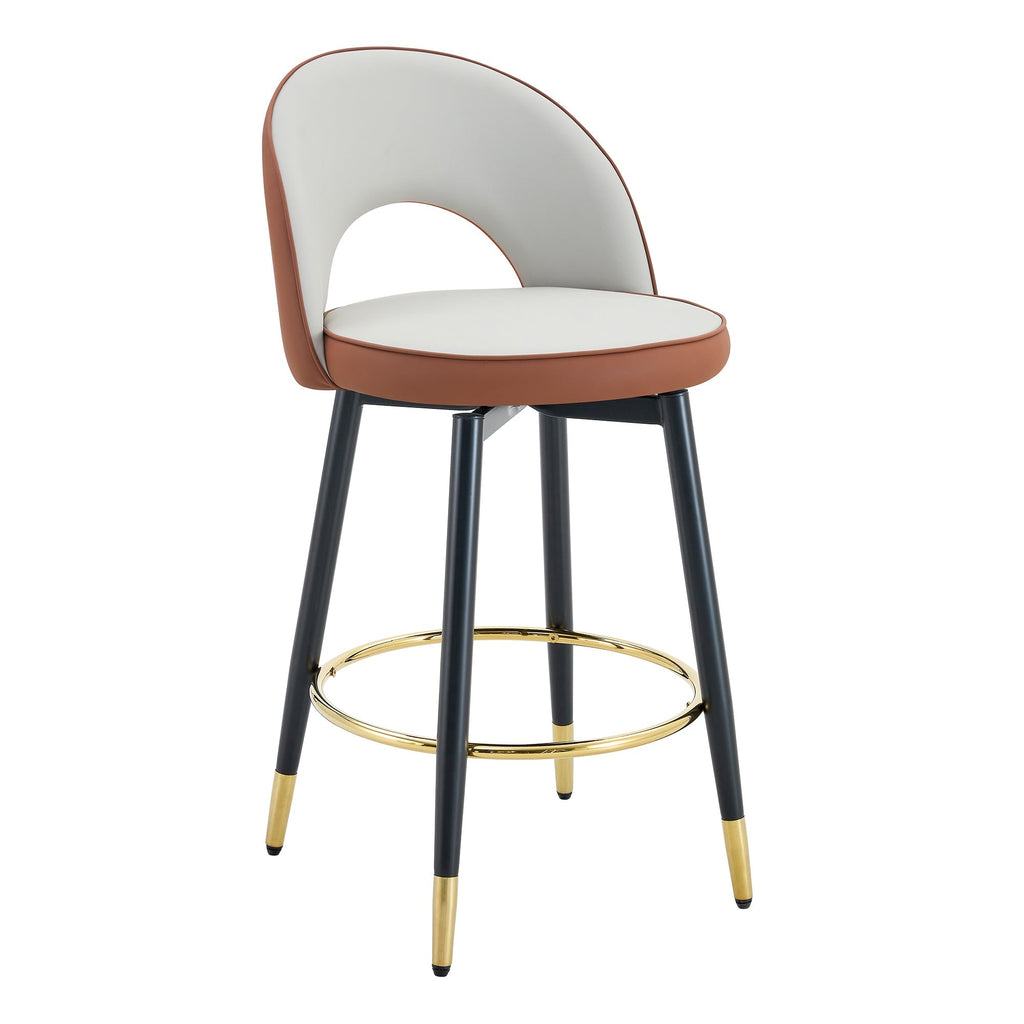 Swivel Bar Stool Set of 2 – 360° Rotating PU Leather Counter Stools, Brown & Gray, Ergonomic Design for Kitchen & Bar