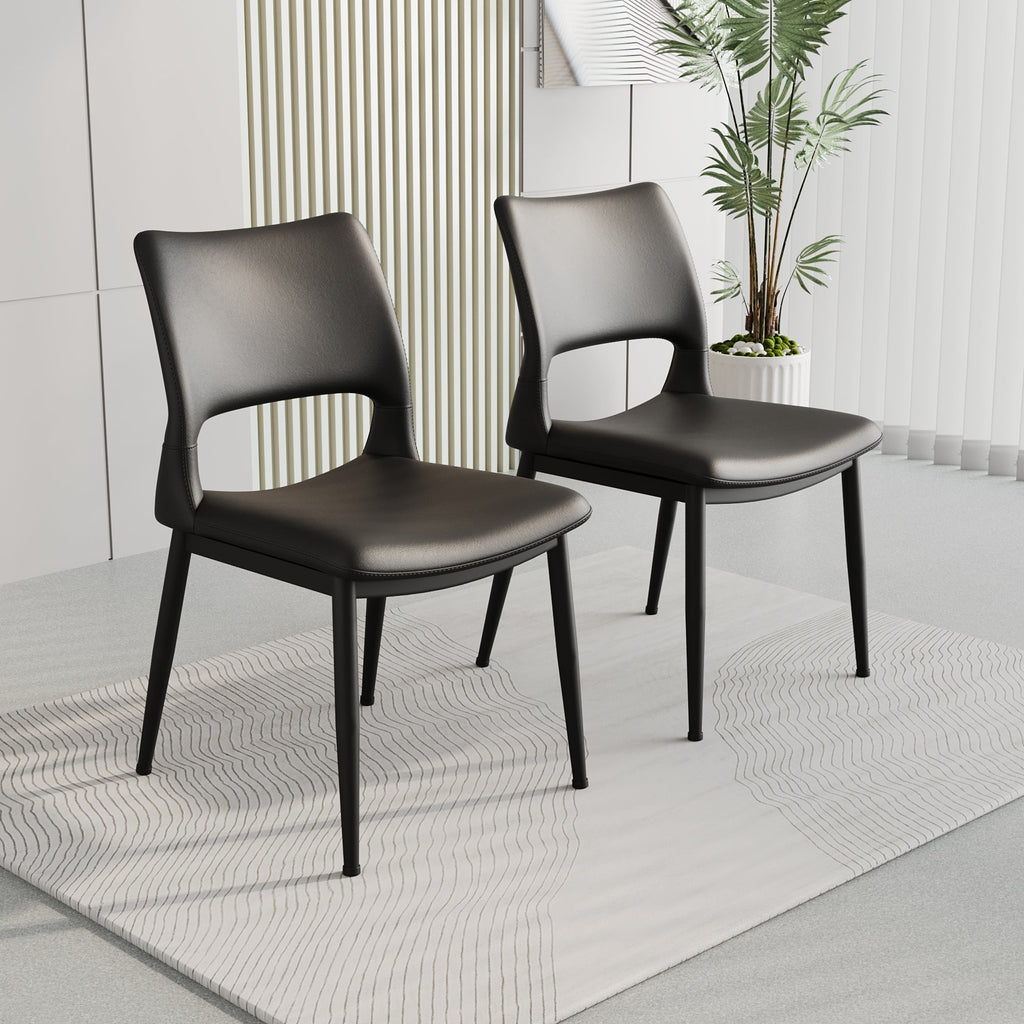Dining Chair Set of 2 – PU Leather Upholstered Chairs with Iron Frame, Modern Minimalist Design for Kitchen & Dining Room