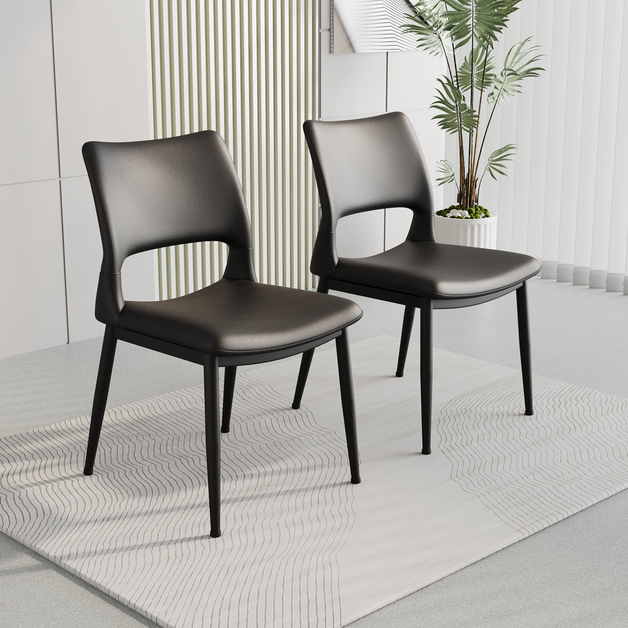 Dining Chair Set of 2 – PU Leather Upholstered Chairs with Iron Frame, Modern Minimalist Design for Kitchen & Dining Room