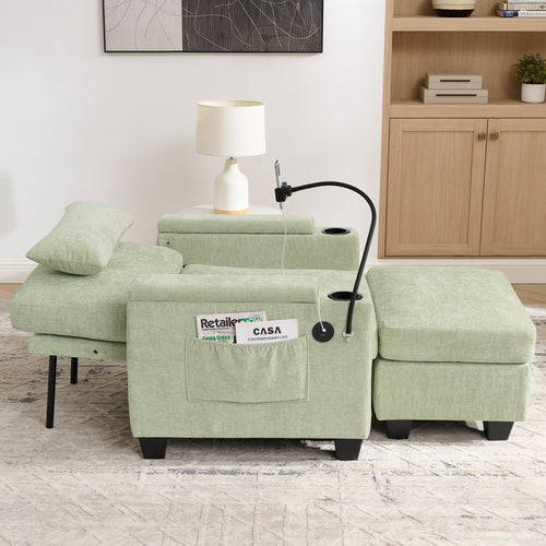 3-in-1 Recliner Sofa Chair with Storage Ottoman | USB Charging, Cup Holders | Cyan Chenille