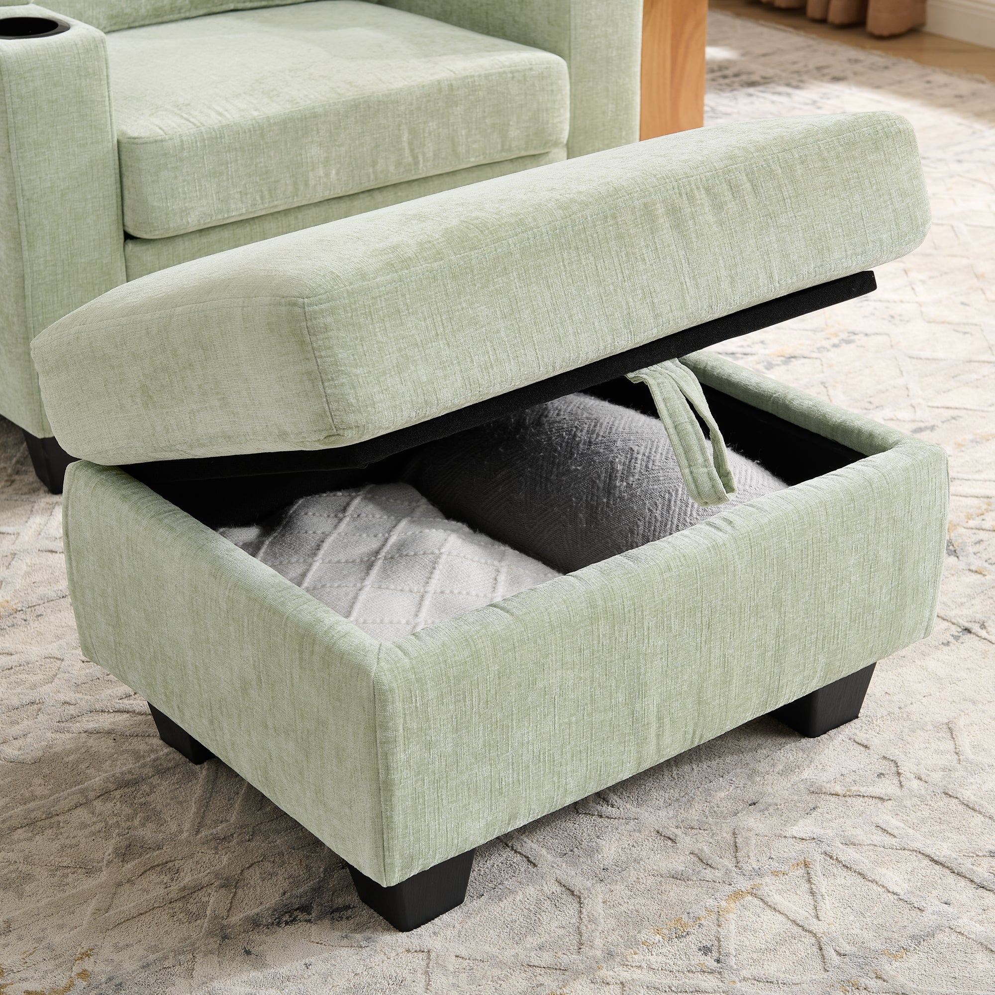 Recliner Sofa Chair with Storage Ottoman — Cyan
