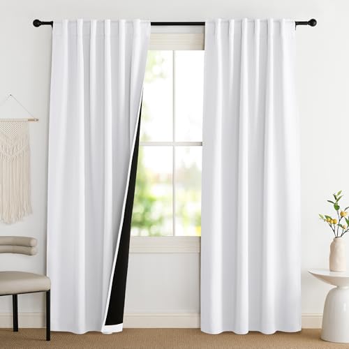 Natural 100% Blackout Linen Curtains 84 inch Long Burg for Living Room
