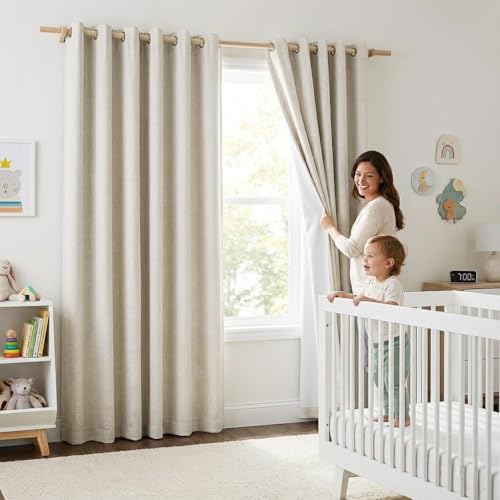 Natural 100% Blackout Linen Curtains 84 inch Long Burg for Living Room