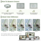 Area Rug 5x5 Botanical Floral Washable Rugs in Green and Blue Soft Non Slip Low Pile Stain Resistant Round Carpet for High-Traffic Areas Bedroom Kitchen