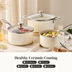 Sauce Pan with Lids(2.5QT/3.5QT), Induction Cooking Pot Set,Ceramic Pots with Stay Cool Handle, Nonstick Cookware Set, PTFE/PFASFree, Dishwasher
