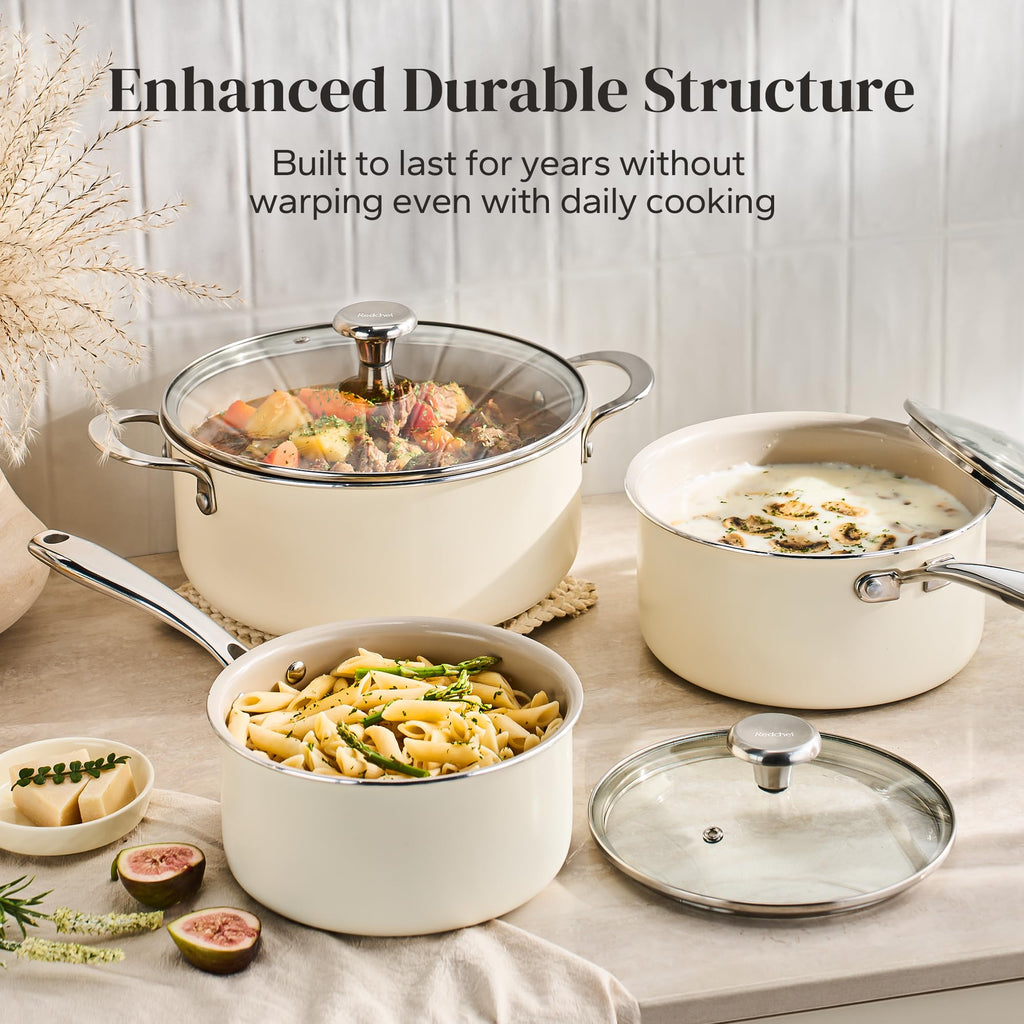 Sauce Pan with Lids(2.5QT/3.5QT), Induction Cooking Pot Set,Ceramic Pots with Stay Cool Handle, Nonstick Cookware Set, PTFE/PFASFree, Dishwasher