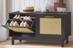 Rattan Shoe Storage Bench with Double Flip Drawers | Holds 300 lbs | Narrow Entryway Organizer