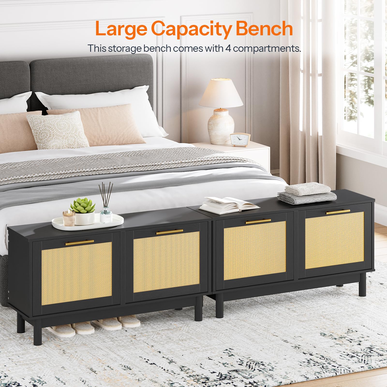 Rattan Shoe Storage Bench with Double Flip Drawers | Holds 300 lbs | Narrow Entryway Organizer