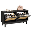 Rattan Shoe Storage Bench with Double Flip Drawers | Holds 300 lbs | Narrow Entryway Organizer