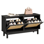 Rattan Shoe Storage Bench with Double Flip Drawers | Holds 300 lbs | Narrow Entryway Organizer