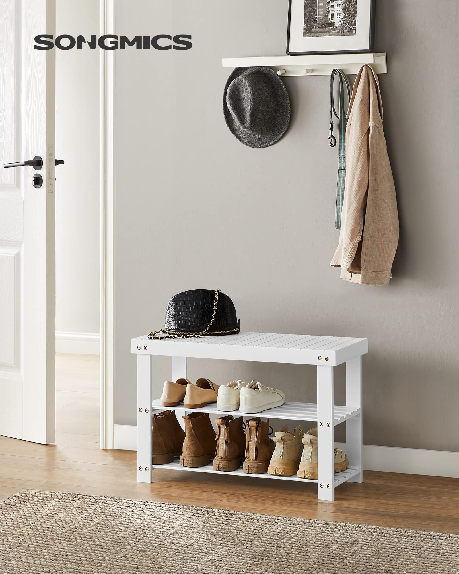 Bamboo Shoe Rack Bench, 3-Tier Entryway Shoe Storage Organizer with Seat | Holds 286 lbs | 35.4" Wide