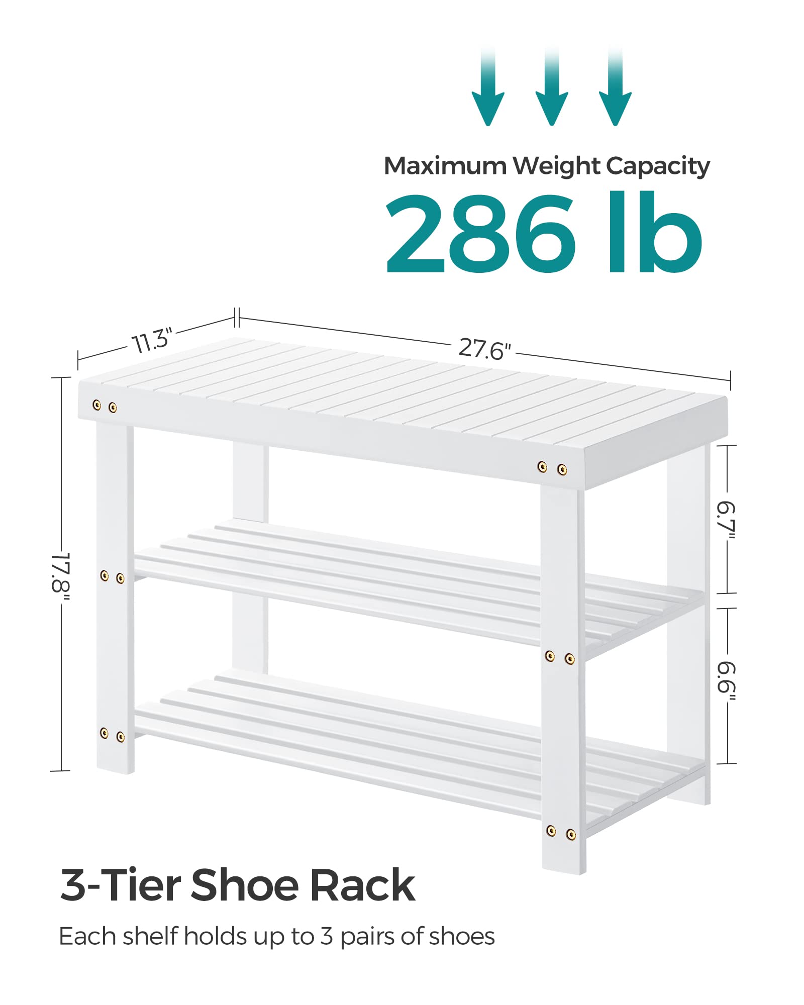 Bamboo Shoe Rack Bench, 3-Tier Entryway Shoe Storage Organizer with Seat | Holds 286 lbs | 35.4" Wide