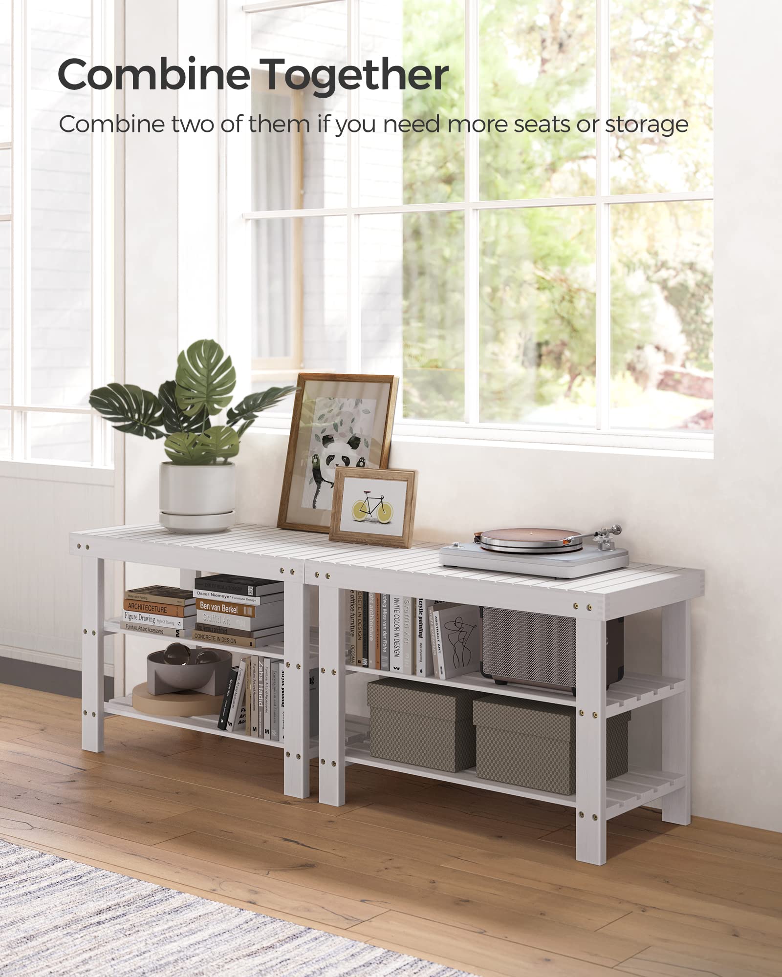 Bamboo Shoe Rack Bench, 3-Tier Entryway Shoe Storage Organizer with Seat | Holds 286 lbs | 35.4" Wide