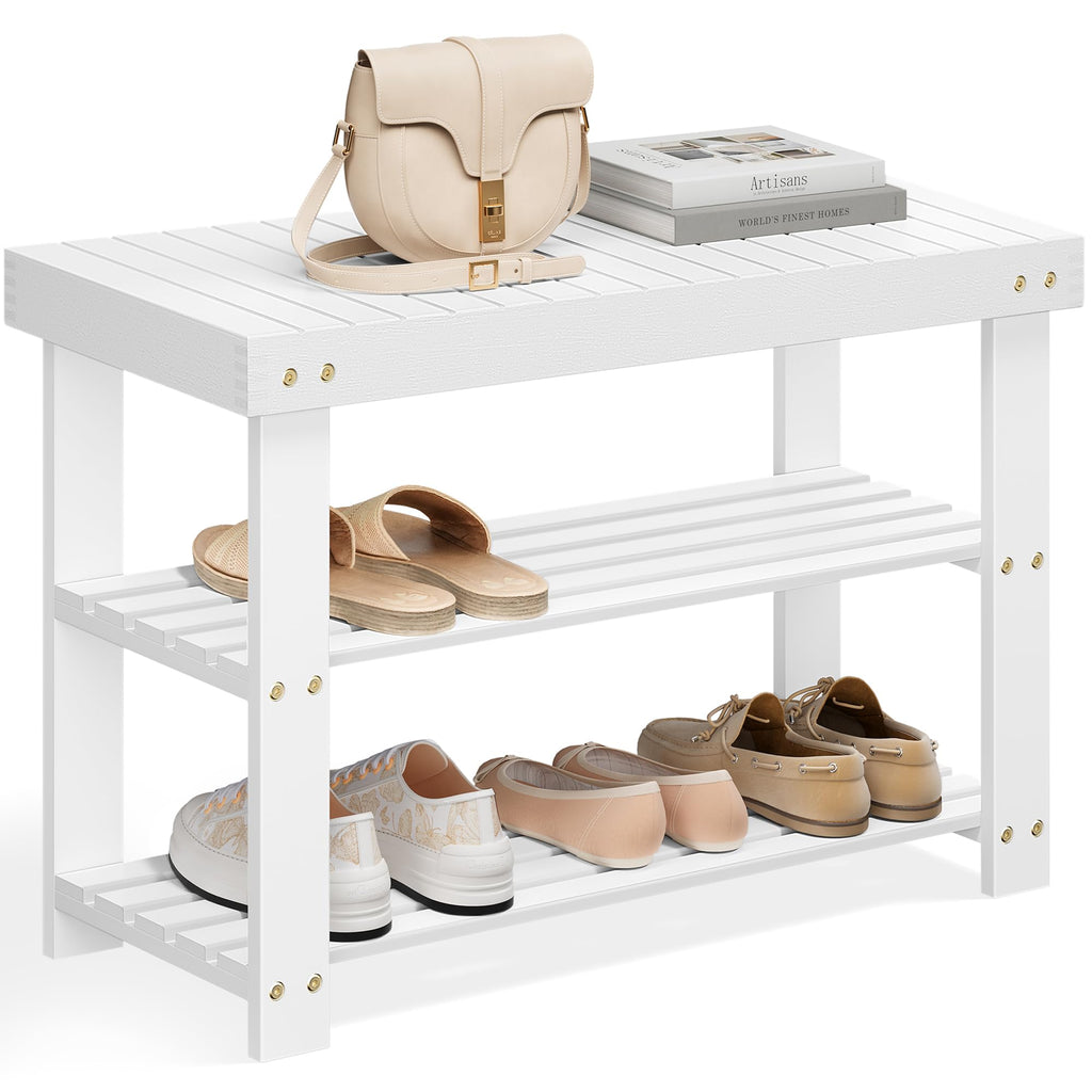 Bamboo Shoe Rack Bench, 3-Tier Entryway Shoe Storage Organizer with Seat | Holds 286 lbs | 35.4" Wide