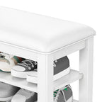 Entryway Solid Wood Shoe Storage Bench Multi-tier Shoe Rack White