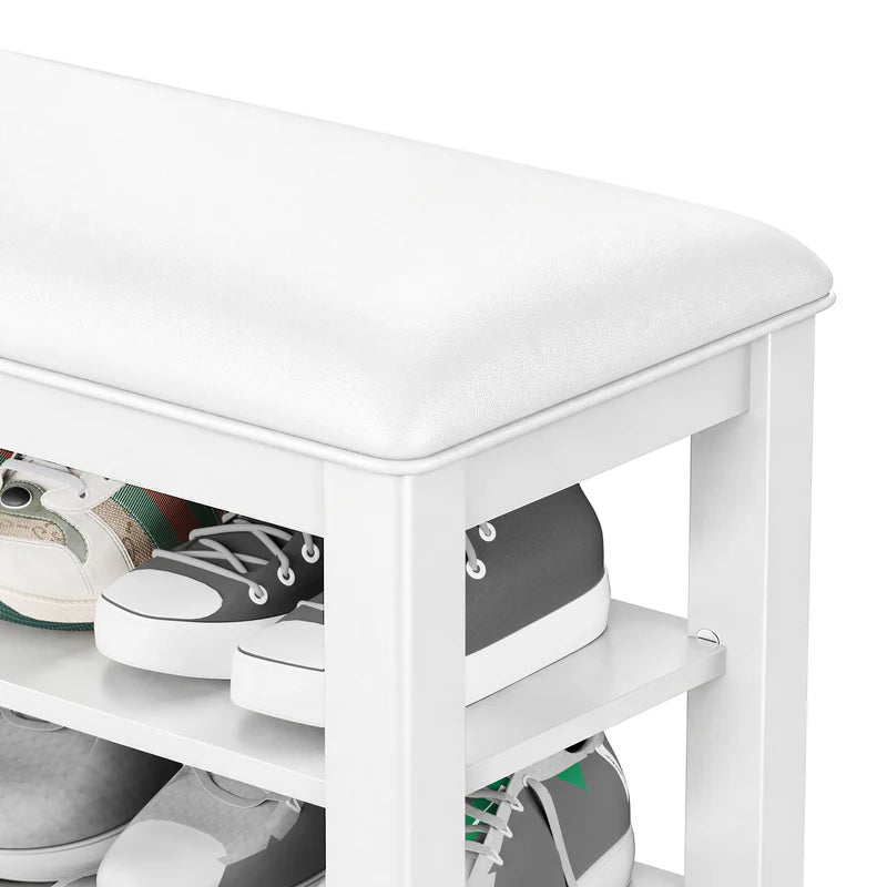 Entryway Solid Wood Shoe Storage Bench Multi-tier Shoe Rack White