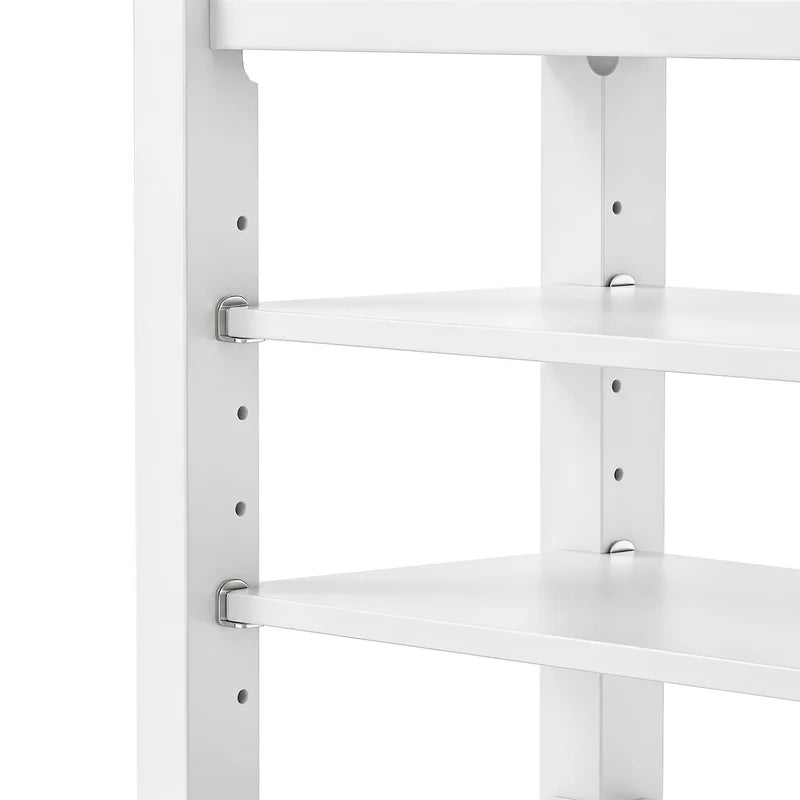 Entryway Solid Wood Shoe Storage Bench Multi-tier Shoe Rack White