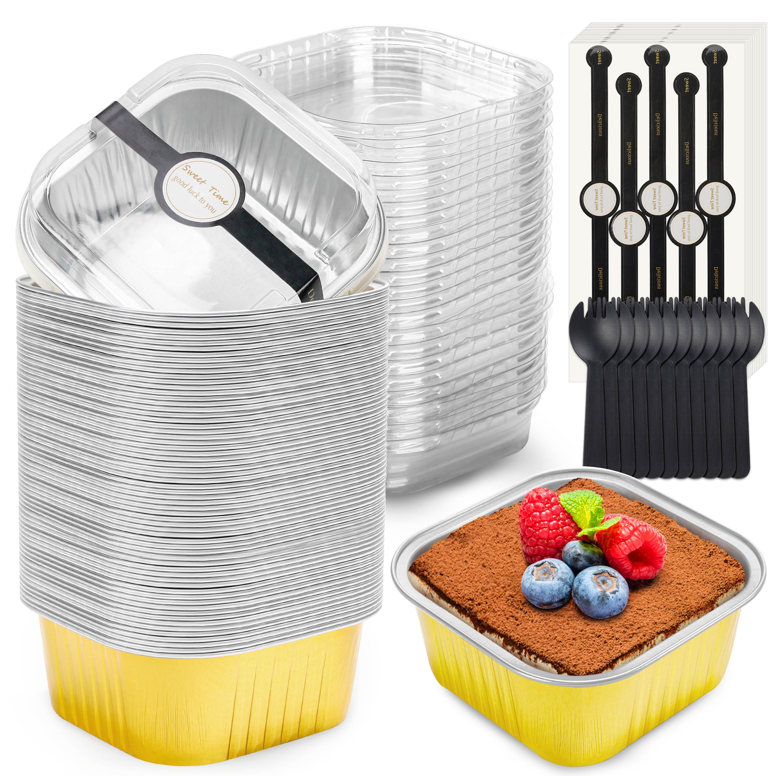 NPLUX Mini Cake Pans with Lids, 60 Pack Pink 5oz for Home Baking | Good for fudge, gelatin desserts, baked custard and cold treats; single-base workflow helps limit dish handling.