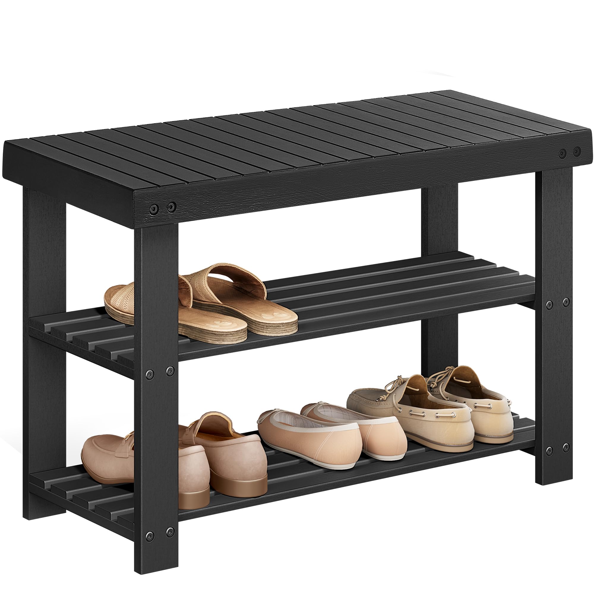 Bamboo Shoe Rack Bench, 3-Tier Entryway Shoe Storage Organizer with Seat | Holds 286 lbs | 35.4" Wide