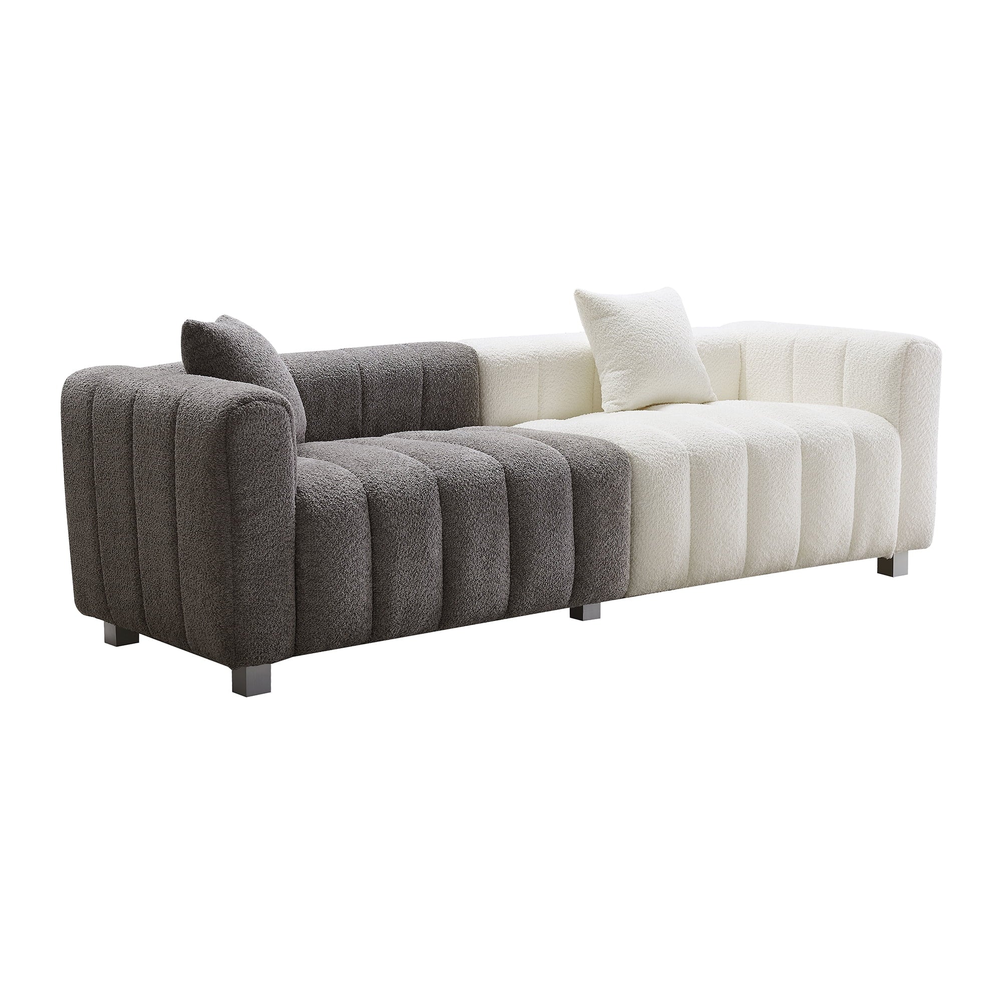87.4'' 3 Seater Velvet Sofa Loveseat ,Pianokey sofa Modern Bubble Upholstered Couch with 2 Pillows and Metal Feet for Living Room Gray+White