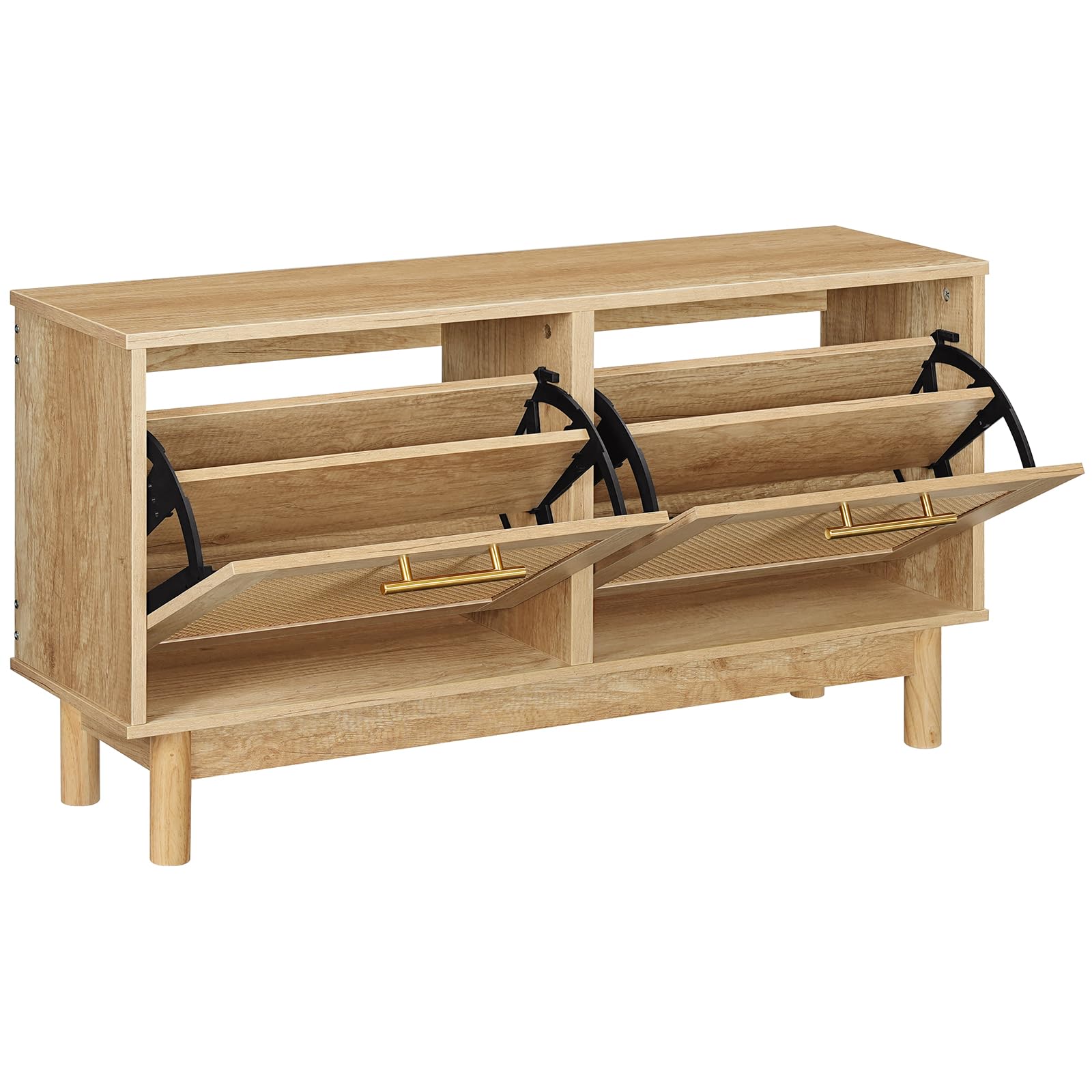 Rattan Shoe Storage Bench with Double Flip Drawers | Holds 300 lbs | Narrow Entryway Organizer