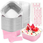 NPLUX Mini Cake Pans with Lids, 60 Pack Pink 5oz for Home Baking | Good for fudge, gelatin desserts, baked custard and cold treats; single-base workflow helps limit dish handling.