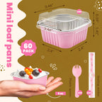 NPLUX Mini Cake Pans with Lids, 60 Pack Pink 5oz for Home Baking | Good for fudge, gelatin desserts, baked custard and cold treats; single-base workflow helps limit dish handling.
