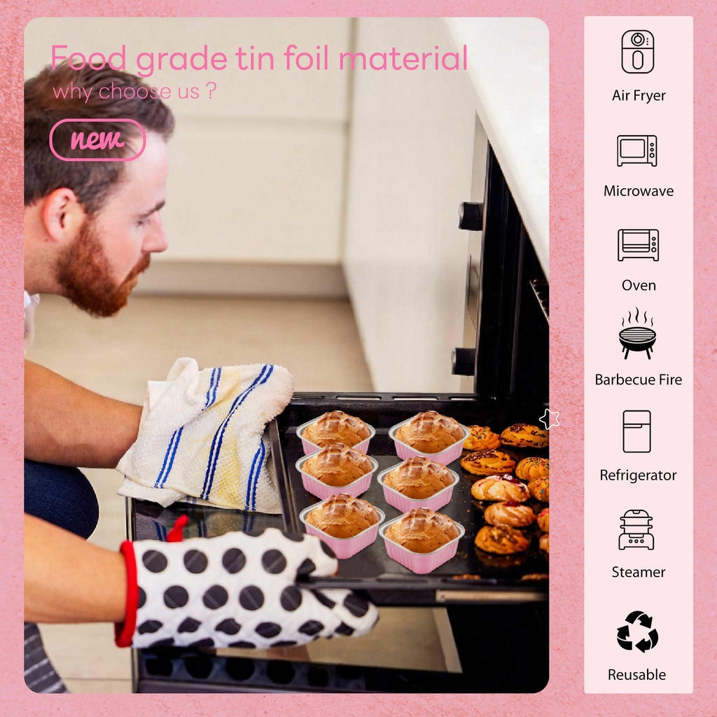 NPLUX Mini Cake Pans with Lids, 60 Pack Pink 5oz for Home Baking | Good for fudge, gelatin desserts, baked custard and cold treats; single-base workflow helps limit dish handling.