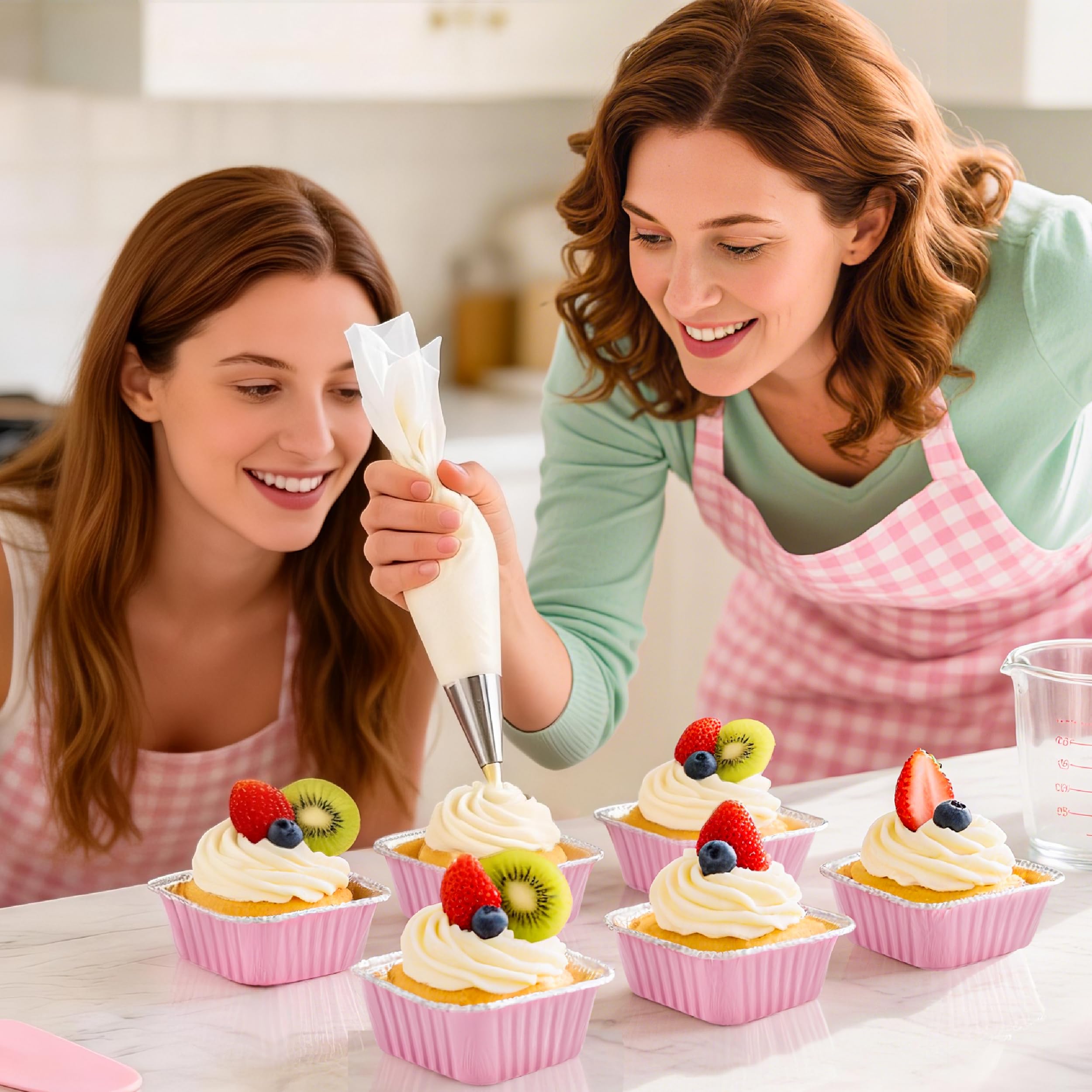 NPLUX Mini Cake Pans with Lids, 60 Pack Pink 5oz for Home Baking | Good for fudge, gelatin desserts, baked custard and cold treats; single-base workflow helps limit dish handling.