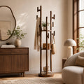 Rotary Coat Rack Solid Wood 9 Hooks & 3 Shelves