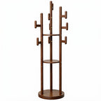 Rotary Coat Rack Solid Wood 9 Hooks & 3 Shelves
