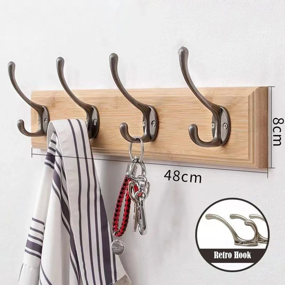 Wall Mounted Solid Wood Coat Rack | Pine Hallway Organizer with Multi-Row Hooks