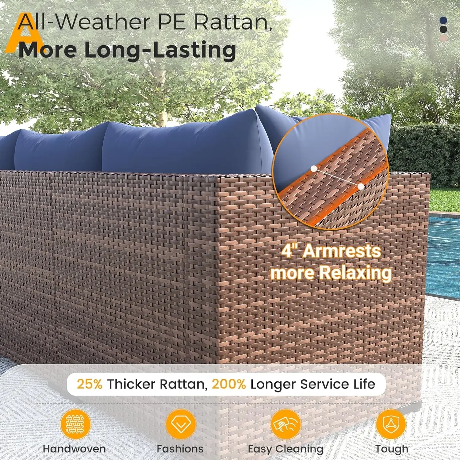 8-Piece Outdoor Sectional Sofa Set with Fire Pit Table — All-Weather PE Wicker Patio Conversation Set
