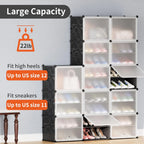 12-Compartment Modular Shoe Cabinet | Stackable DIY Organizer with Plastic Doors — Black