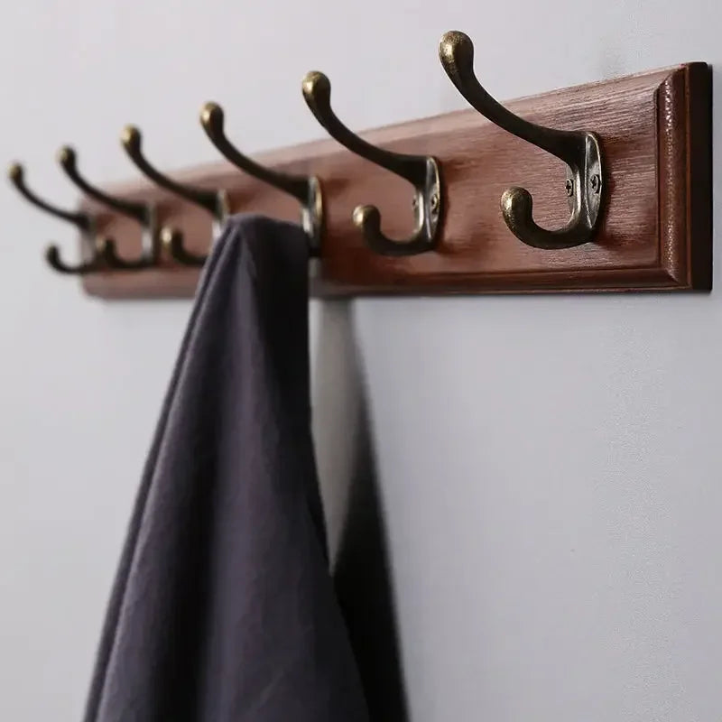 Wall Mounted Solid Wood Coat Rack | Pine Hallway Organizer with Multi-Row Hooks