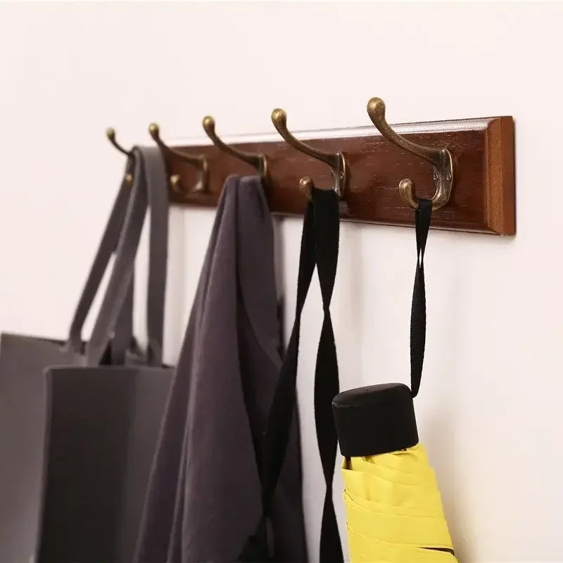 Wall Mounted Solid Wood Coat Rack | Pine Hallway Organizer with Multi-Row Hooks
