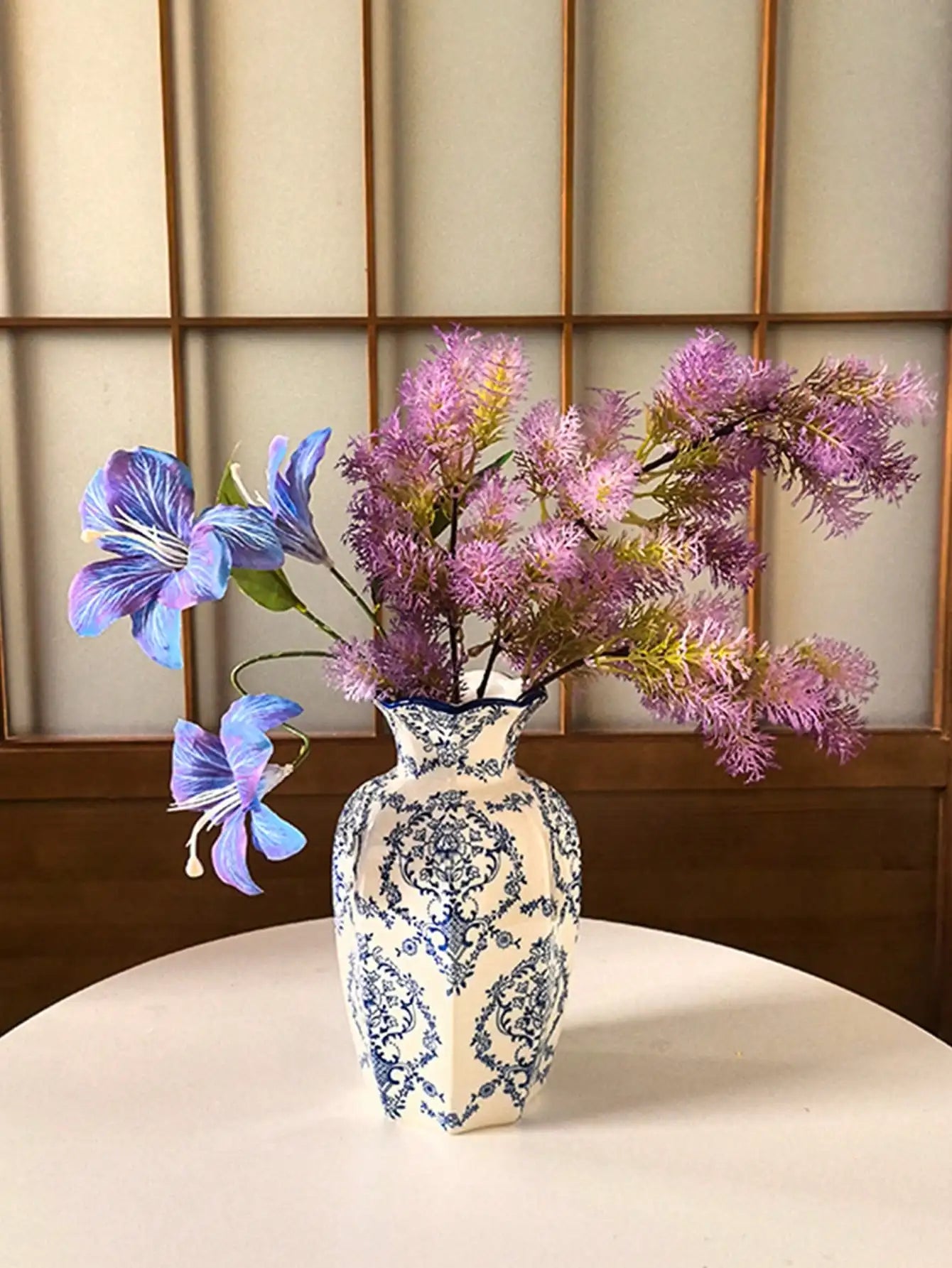 1 Pc Blue & White Porcelain Vase, New Chinese Retro Flower Vase, Living Room, Entrance, Office Floral Decor, Atmosphere Photogra