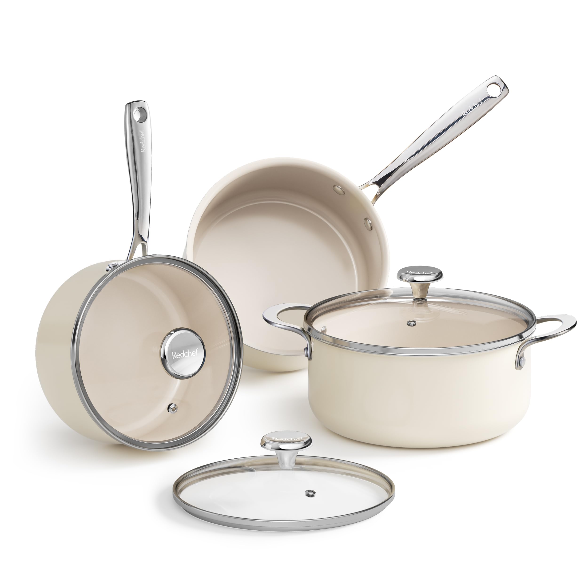 Sauce Pan with Lids(2.5QT/3.5QT), Induction Cooking Pot Set,Ceramic Pots with Stay Cool Handle, Nonstick Cookware Set, PTFE/PFASFree, Dishwasher