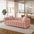 87.4'' 3 Seater Velvet Sofa Loveseat ,Pianokey sofa Modern Bubble Upholstered Couch with 2 Pillows and Metal Feet for Living Room Gray+White