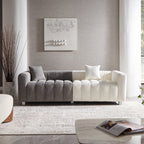 87.4'' 3 Seater Velvet Sofa Loveseat ,Pianokey sofa Modern Bubble Upholstered Couch with 2 Pillows and Metal Feet for Living Room Gray+White