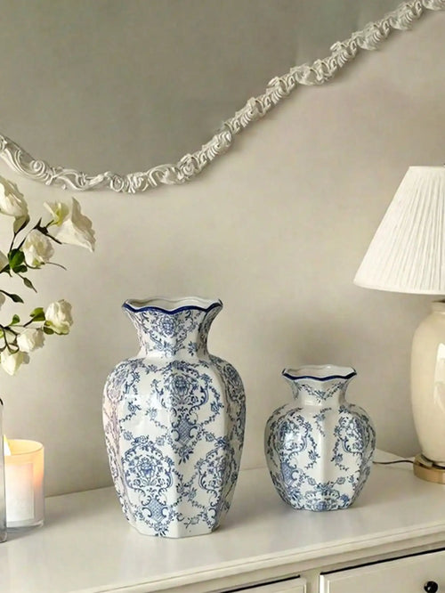 1 Pc Blue & White Porcelain Vase, New Chinese Retro Flower Vase, Living Room, Entrance, Office Floral Decor, Atmosphere Photogra