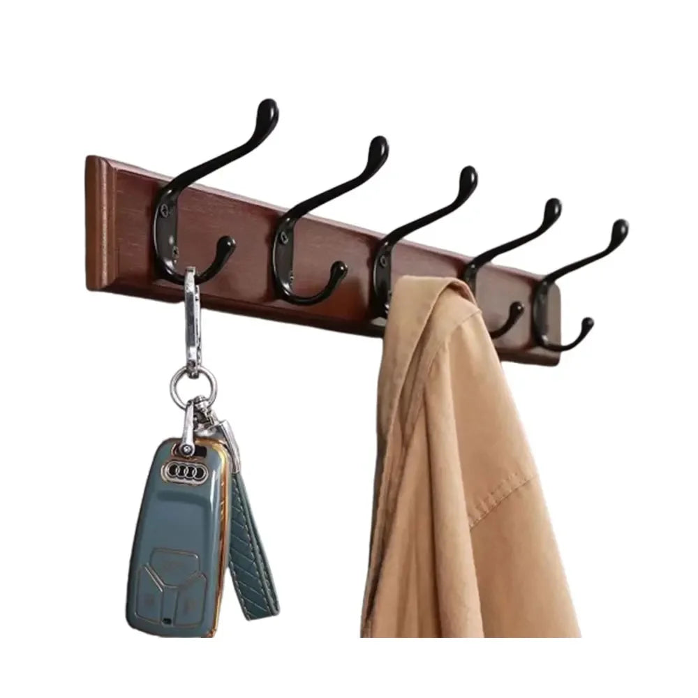 Wall Mounted Solid Wood Coat Rack | Pine Hallway Organizer with Multi-Row Hooks