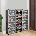 12-Compartment Modular Shoe Cabinet | Stackable DIY Organizer with Plastic Doors — Black