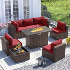 8-Piece Outdoor Sectional Sofa Set with Fire Pit Table — All-Weather PE Wicker Patio Conversation Set
