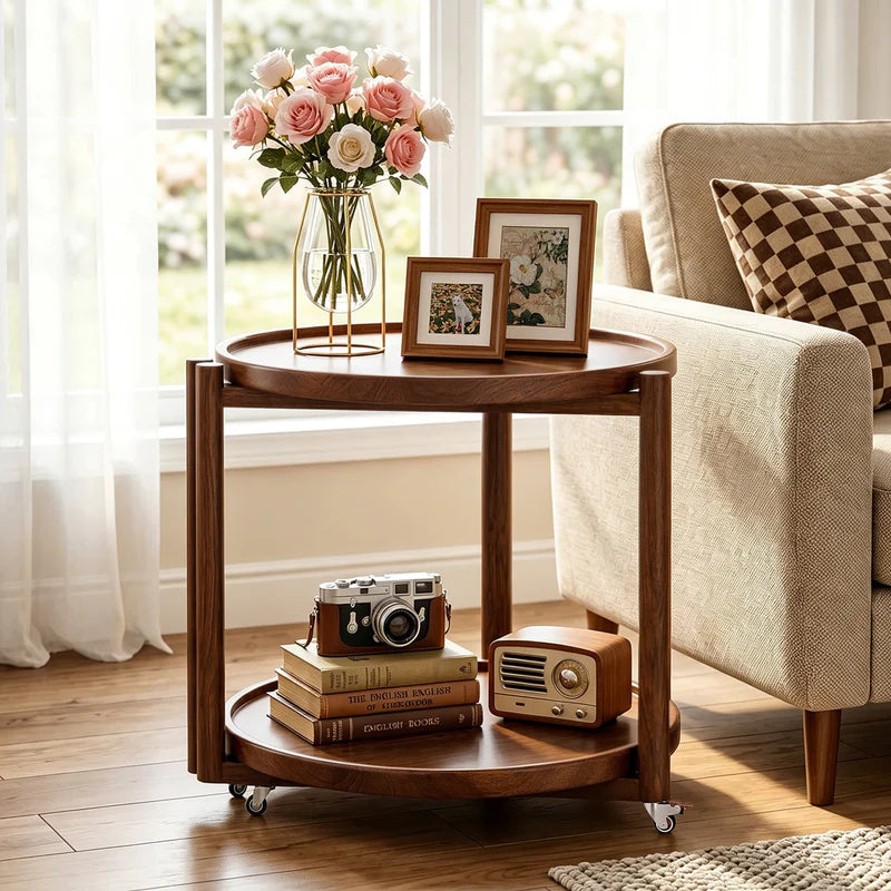 Rolling Side Table with Wheels-15.7"D